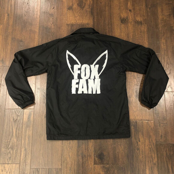 Fox Fam Size Small Black Nylon Snap Front Jacket Windbreaker - Picture 9 of 10